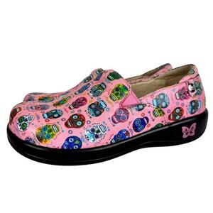 Alegria‎ Keli Sugar Skulls Pink Nursing Clogs Día de los Muertos Shoes Size 38
